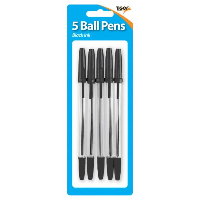 Tiger Black Ball Point Pens - 5pk
