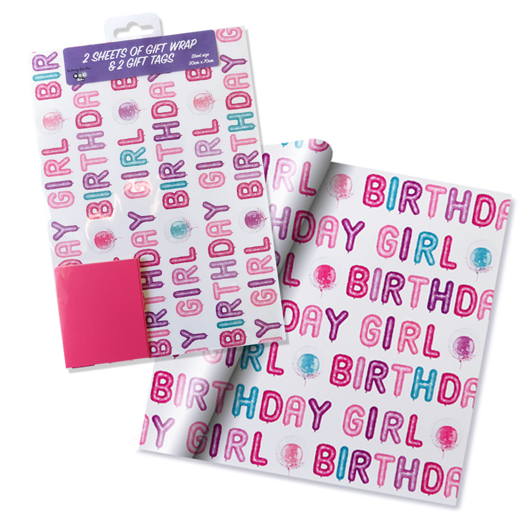Folded Gift Wrap with tags - Birthday Girl Writing