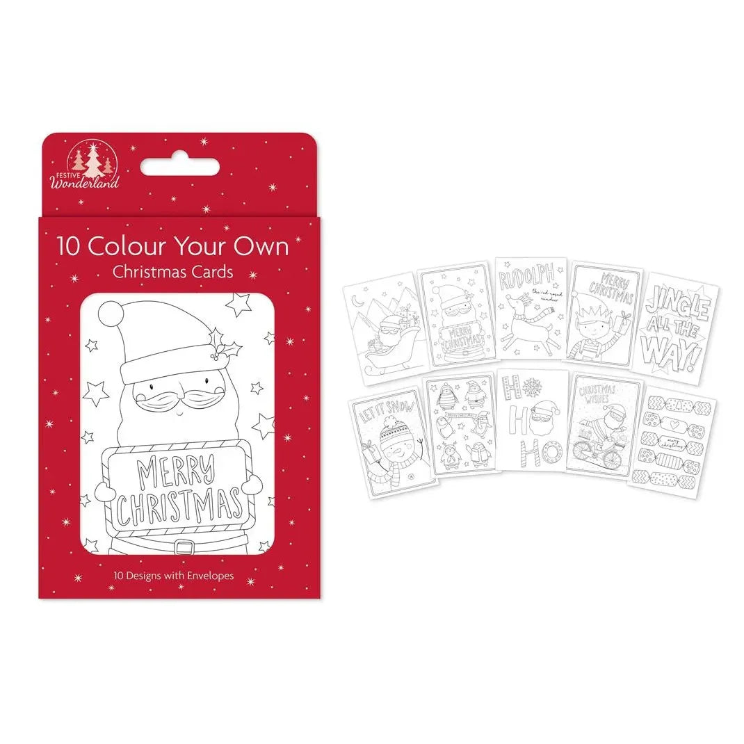 Colour your Own Christmas Cards (Set of 10 Designed Cards)