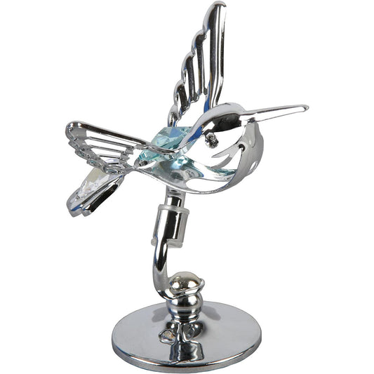 Crystocraft Chrome Plated Hummingbird Ornament with Crystal
