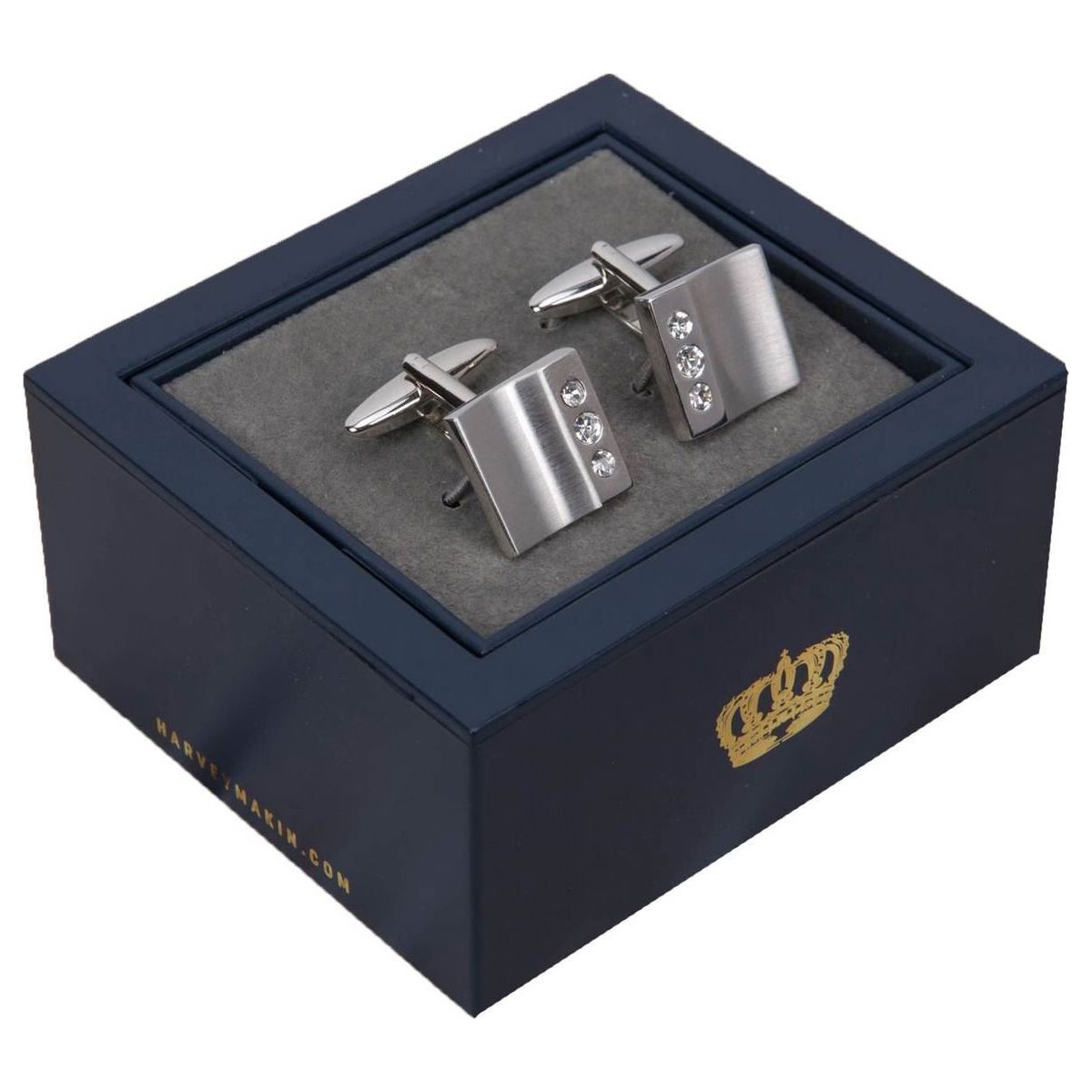 Harvey Makin Rhodium Plated Cufflinks Plain with Diamantes