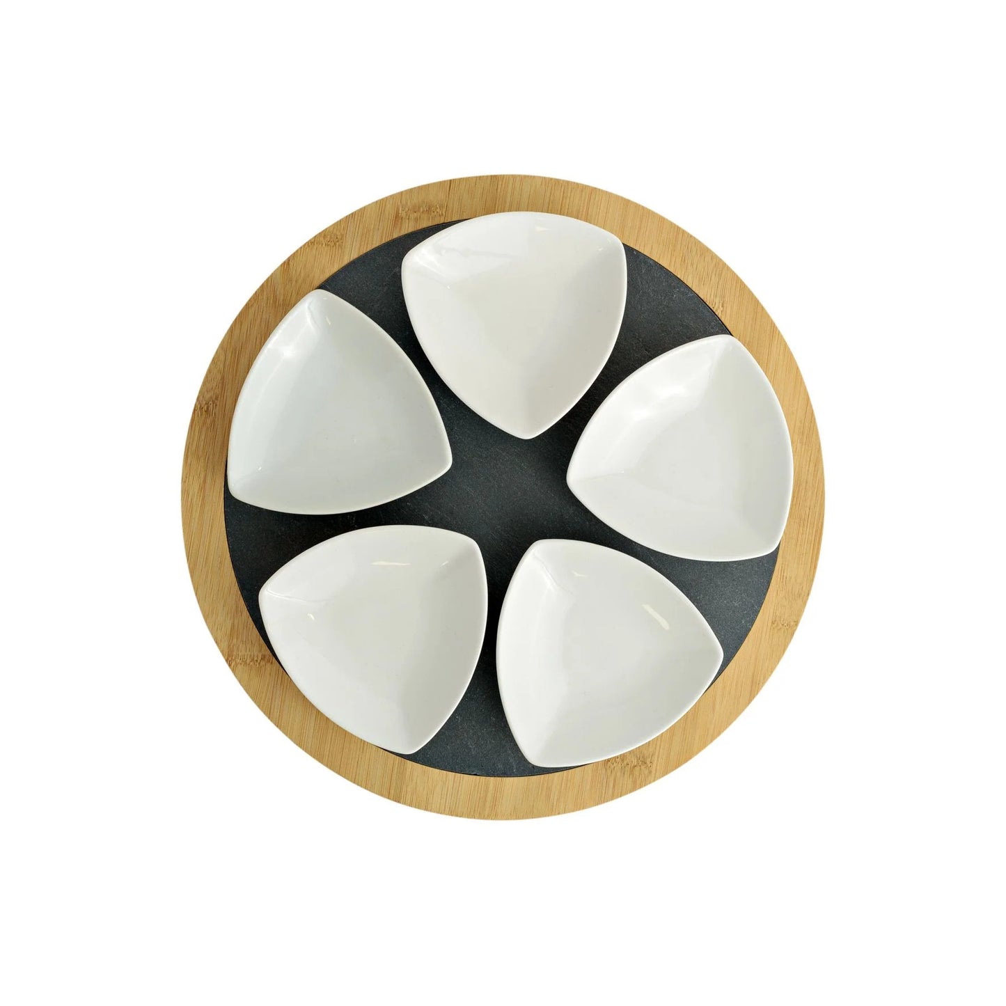 Set of 5 Ceramic Dishes with Round Slate Tray by Food & Wine
