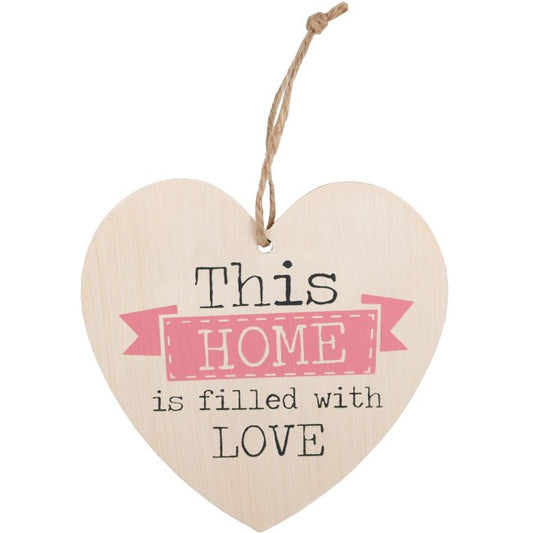 This Home Is Filled with Love Wooden Heart Hanging Sign