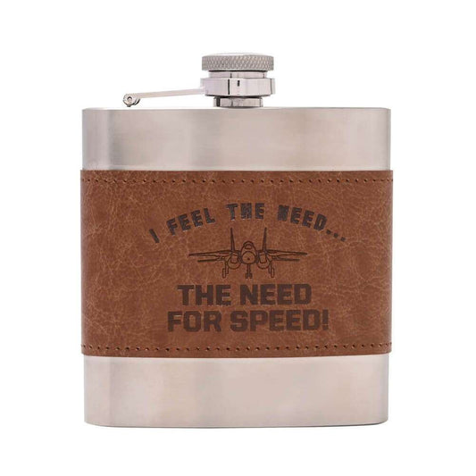 Top Gun Metal Hip Flask 6oz with Brown Leather Covering