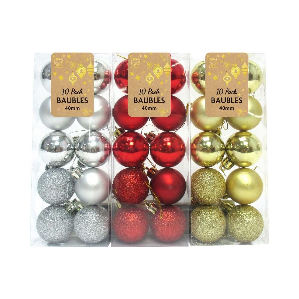 Baubles 30mm 10pcs- ( Assorted Various Colours)