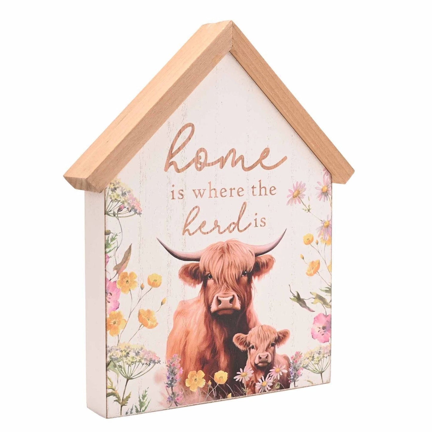 Country Living Highland Cow House Shaped Plaque "Home is where the Herd is"