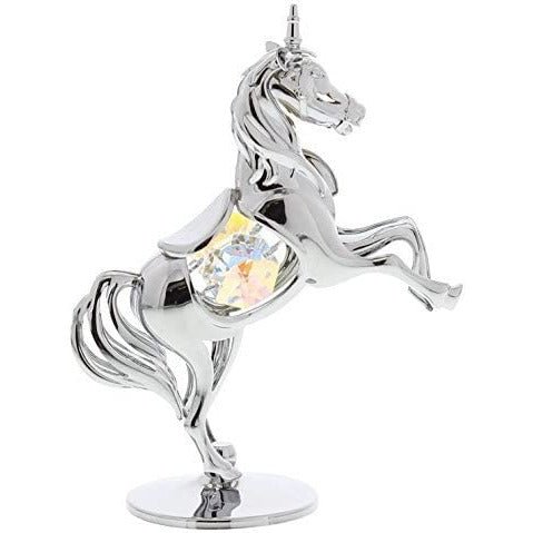 Crystocraft Chrome Plated Unicorn Ornament With Crystal
