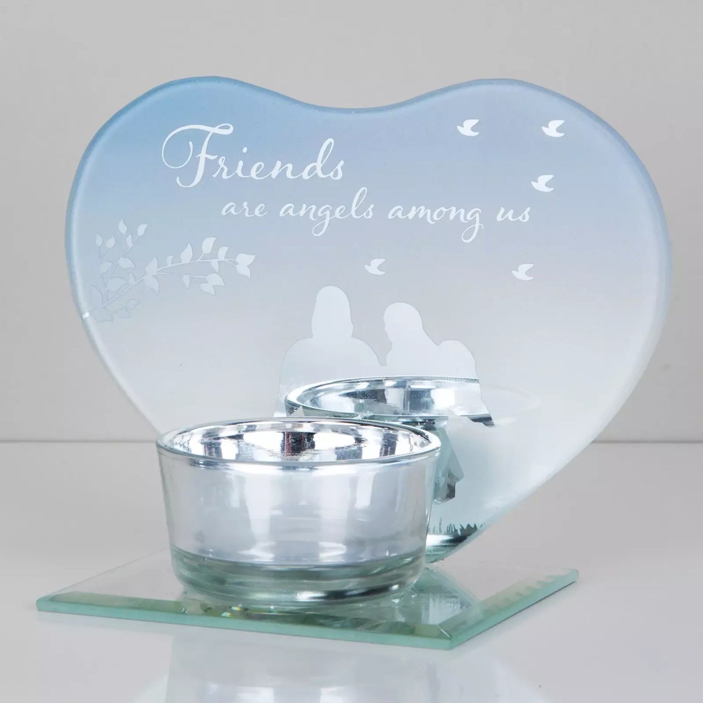 Heart Shaped Glass Tealight Holder - Friends