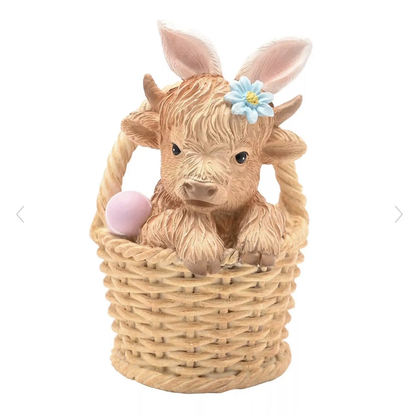 Easter Highland Cow in Basket Figurine