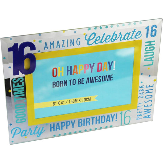 Oh Happy Day Glass Photo Frame 6" x 4" Blue 16