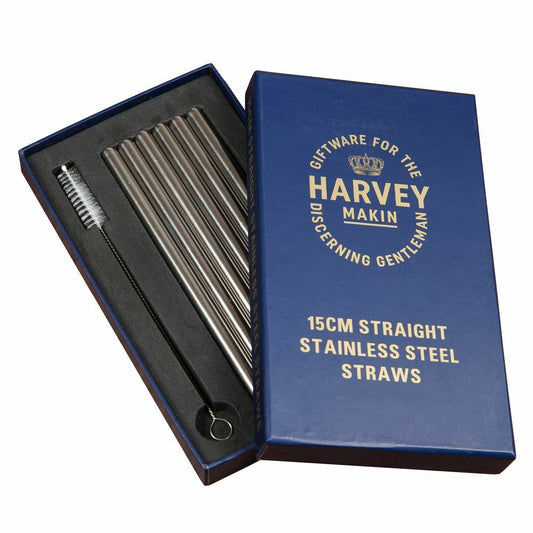 Set of 6 Straight Stainless Drinking Straws & Brush 20cm