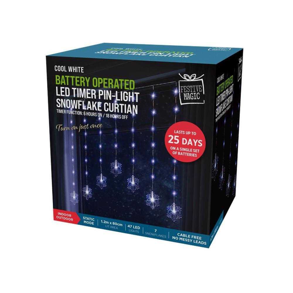 LED Pin Light Curtain Snowflake Warm