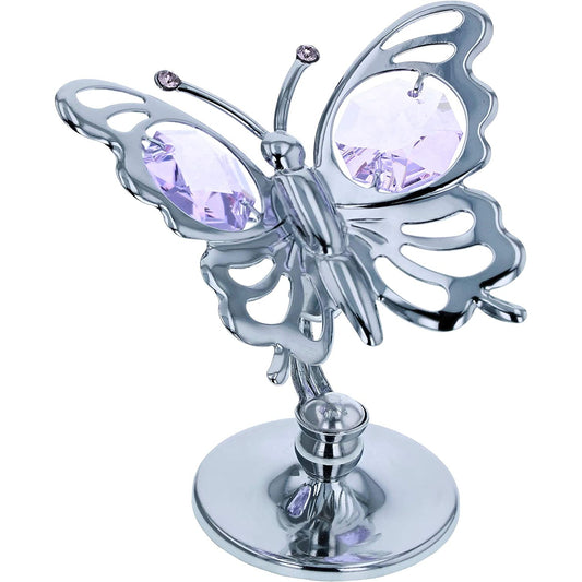 Crystocraft Chrome Plated Butterfly Ornament with Crystal