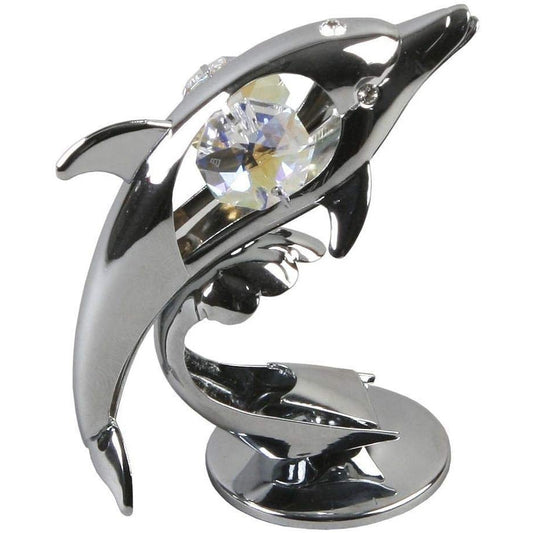 Crystocraft Chrome Plated Dolphin Ornament with Crystals