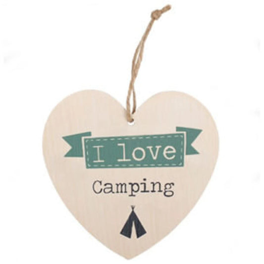 I Love Camping Hanging Heart Sign