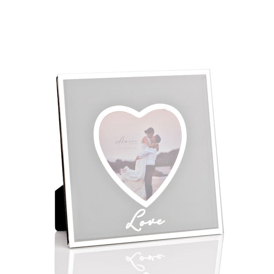 Mirror Border Photo Frame Heart Aperture "Love" 4" x 4"