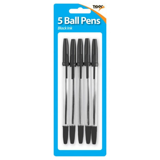 Tiger Black Ball Point Pens - 5pk