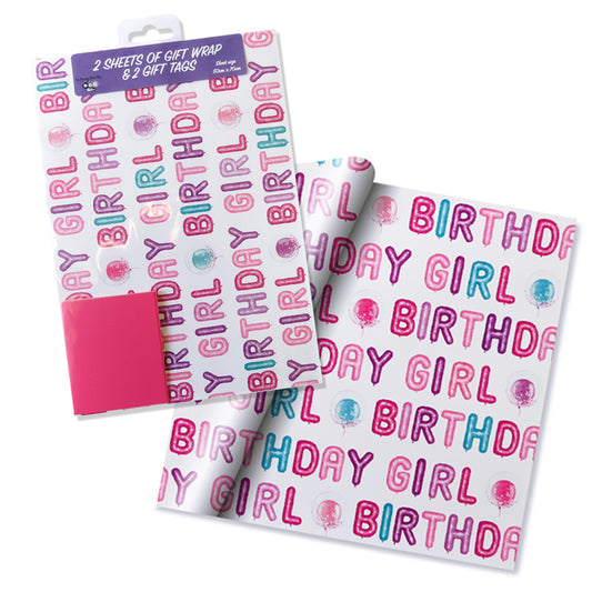 Folded Gift Wrap with tags - Birthday Girl Writing
