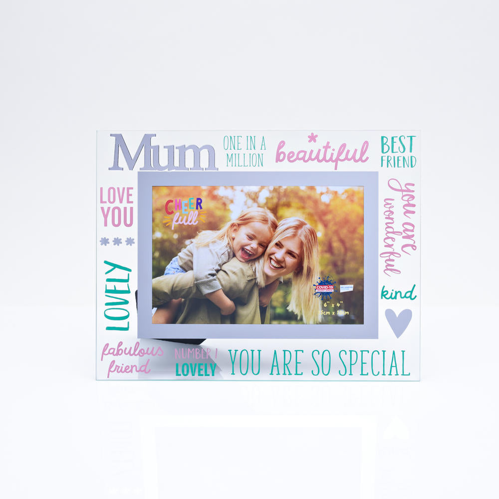 Cheerful Glass Photo Frame 3D Word 6" x 4" - Mum