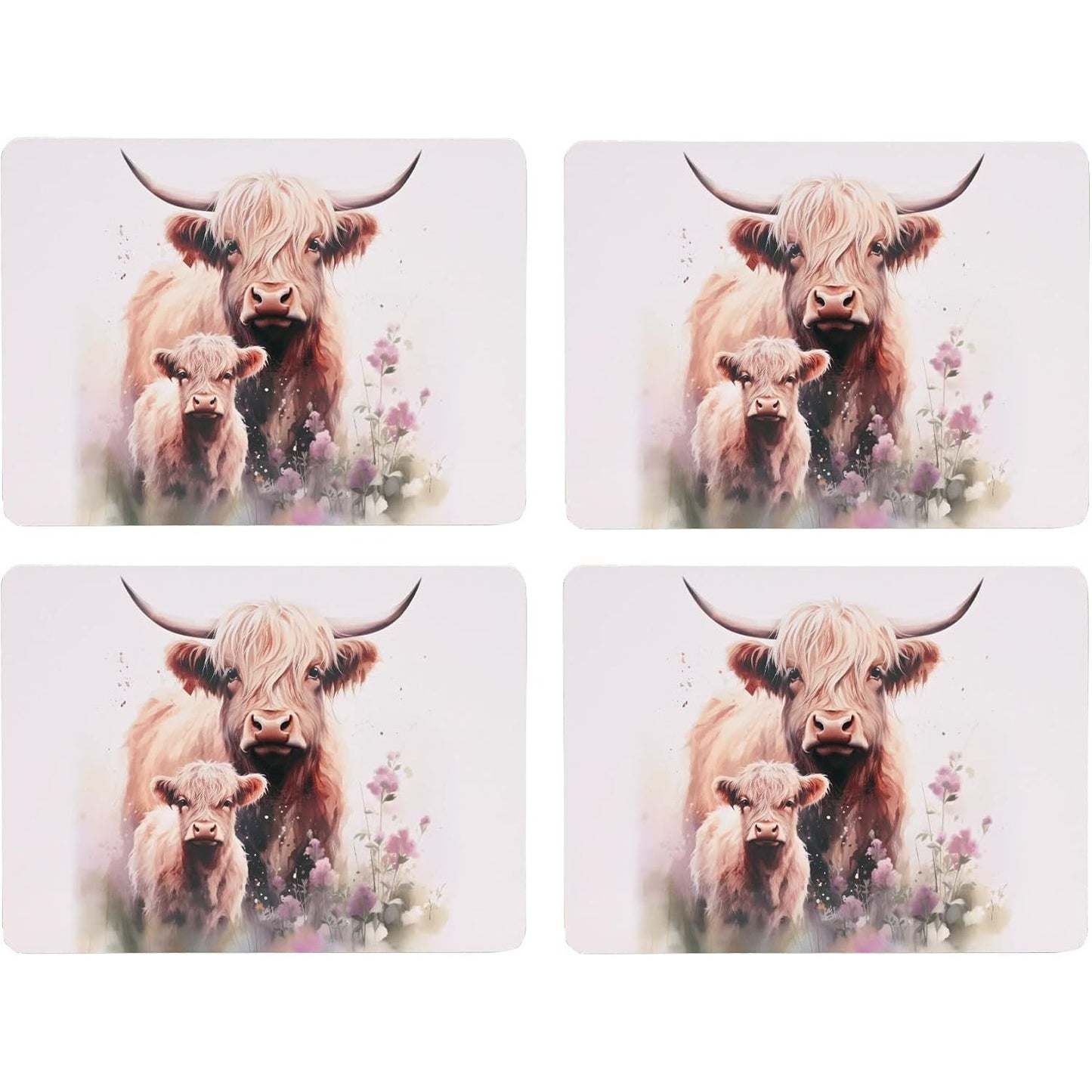 Country Living Highland Cow and Calf set of 4 Coasters