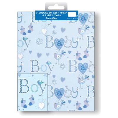 Folded Gift Wrap with Tags - Baby Boy