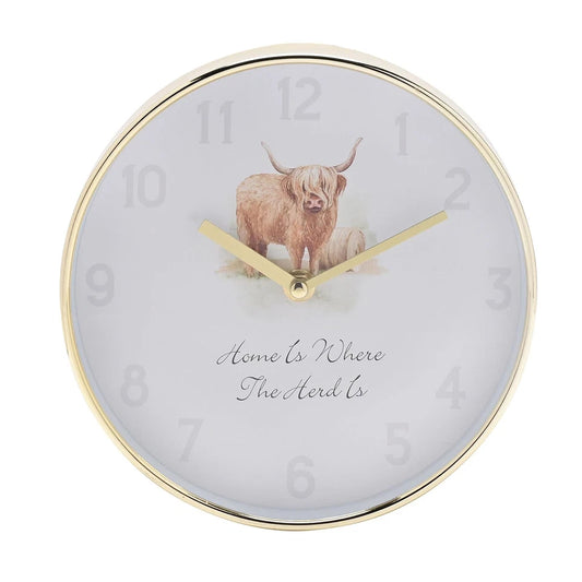 Hometime Wall Clock 20cm - Highland Cow Design