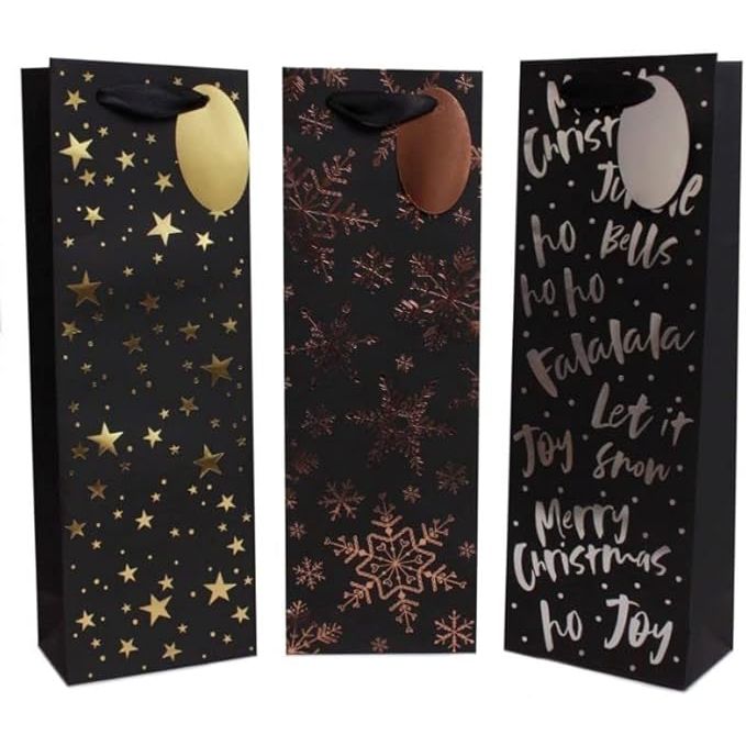 Christmas Bottle Bags - Black with patterns